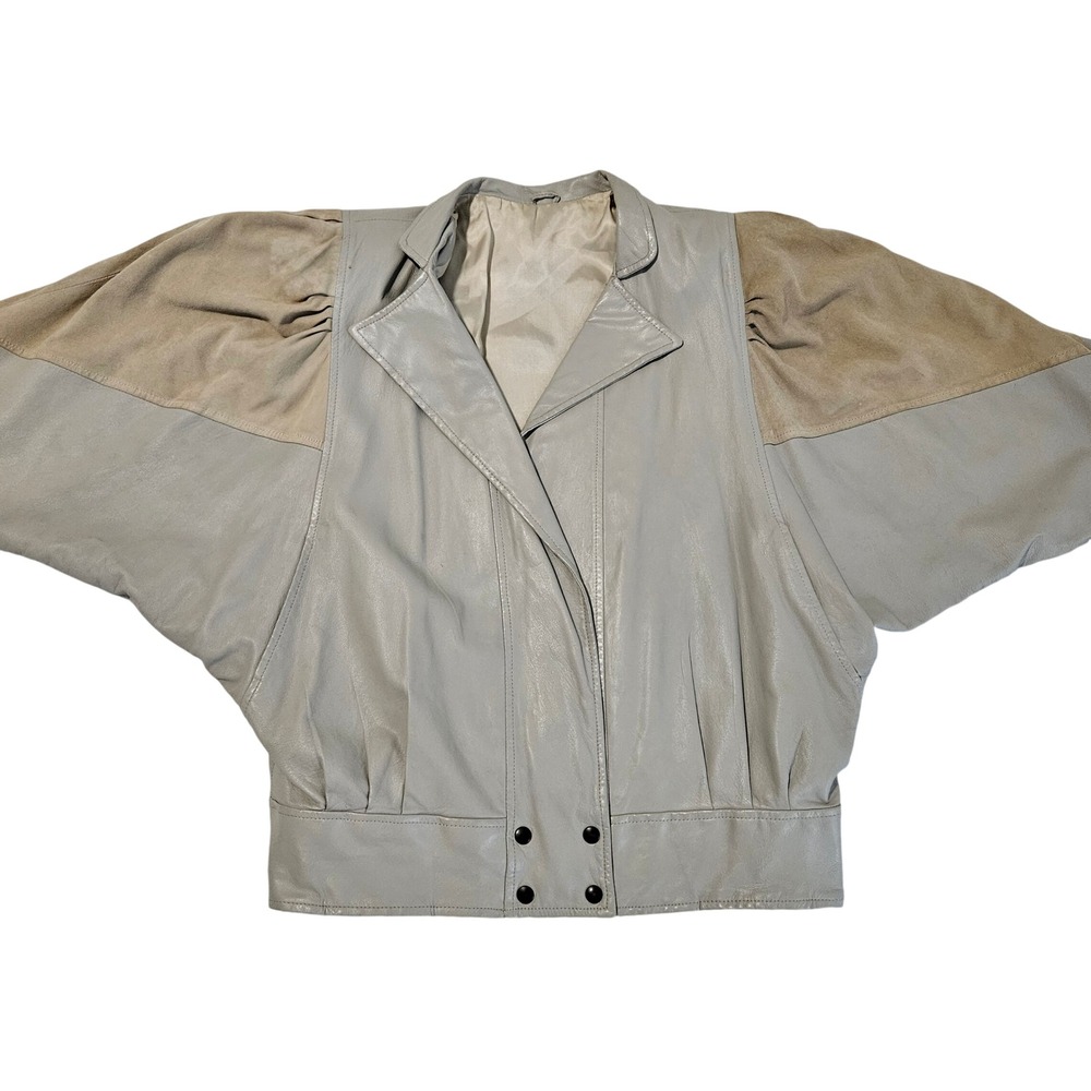 Vintage‎ 70s Italian Leather Suede Batwing Jacket Puff Shoulder Bomber Coat L 44